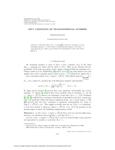 LÉVY CONSTANTS OF TRANSCENDENTAL NUMBERS 1
