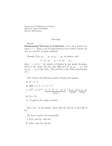 Factoring Recall. Fundamental Theorem of Arithmetic. Let n be a