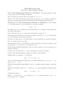 Math 290 Lecture #32 §11.6,11.7: More Number Theory §11.6: The