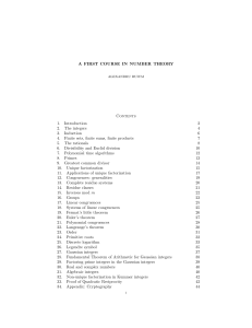 A FIRST COURSE IN NUMBER THEORY Contents 1. Introduction 2