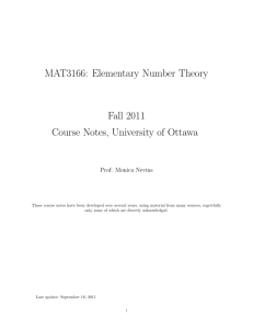MAT3166: Elementary Number Theory Fall 2011 Course Notes