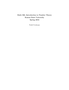 Math 506, Introduction to Number Theory Kansas State University