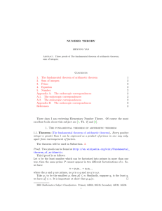 NUMBER THEORY Contents 1. The fundamental theorem of