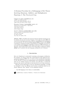 A Decision Procedure for a Sublanguage of Set Theory Involving