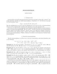 HOMOMORPHISMS 1. Introduction In group theory, the most