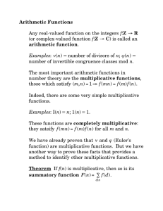 Arithmetic Functions Any real-valued function on the integers f:Z