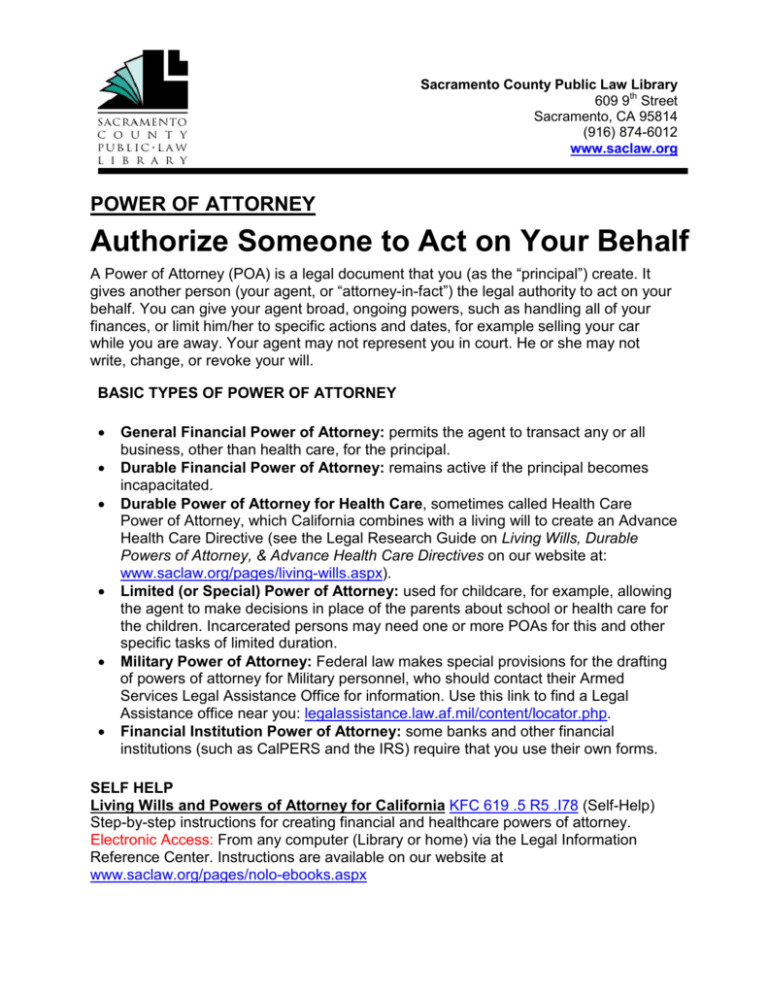 Power Of Attorney Sacramento County Public Law Library 8502