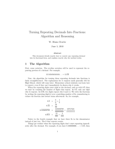 Turning Repeating Decimals Into Fractions: Algorithm