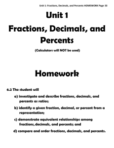 Unit 1 Fractions, Decimals, and Percents Homework