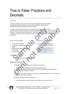 True or False: Fractions and Decimals