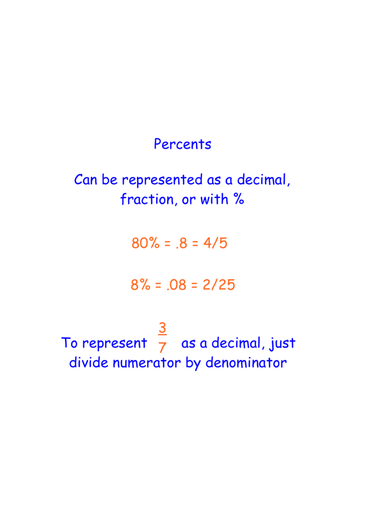 Percents Can Be Represented As A Decimal Fraction Or With 80