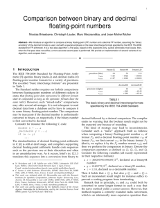 Comparison between binary and decimal floating