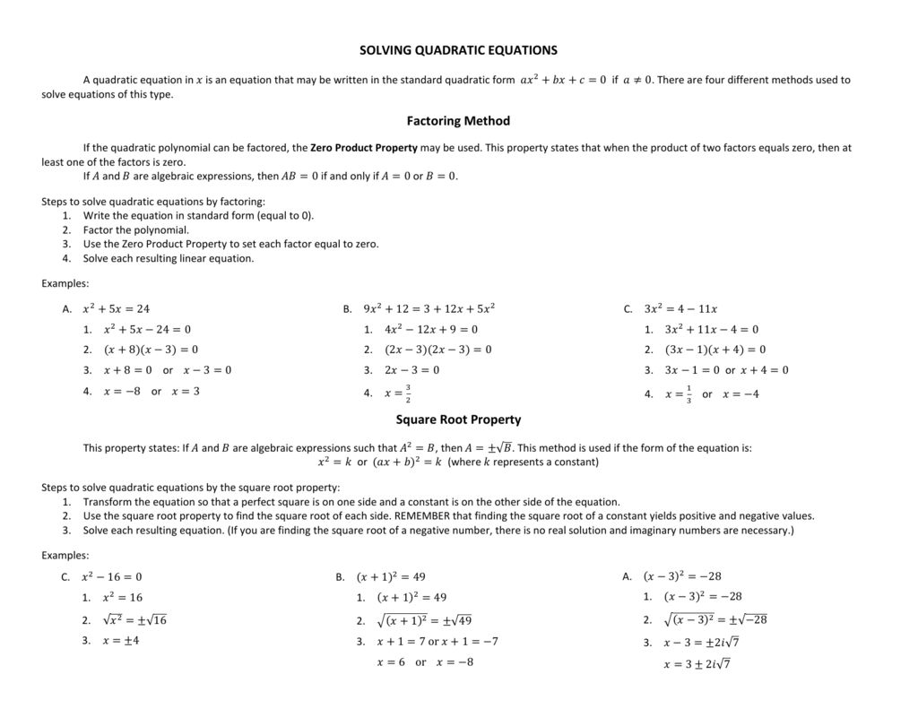 methods to solve quadratic equations