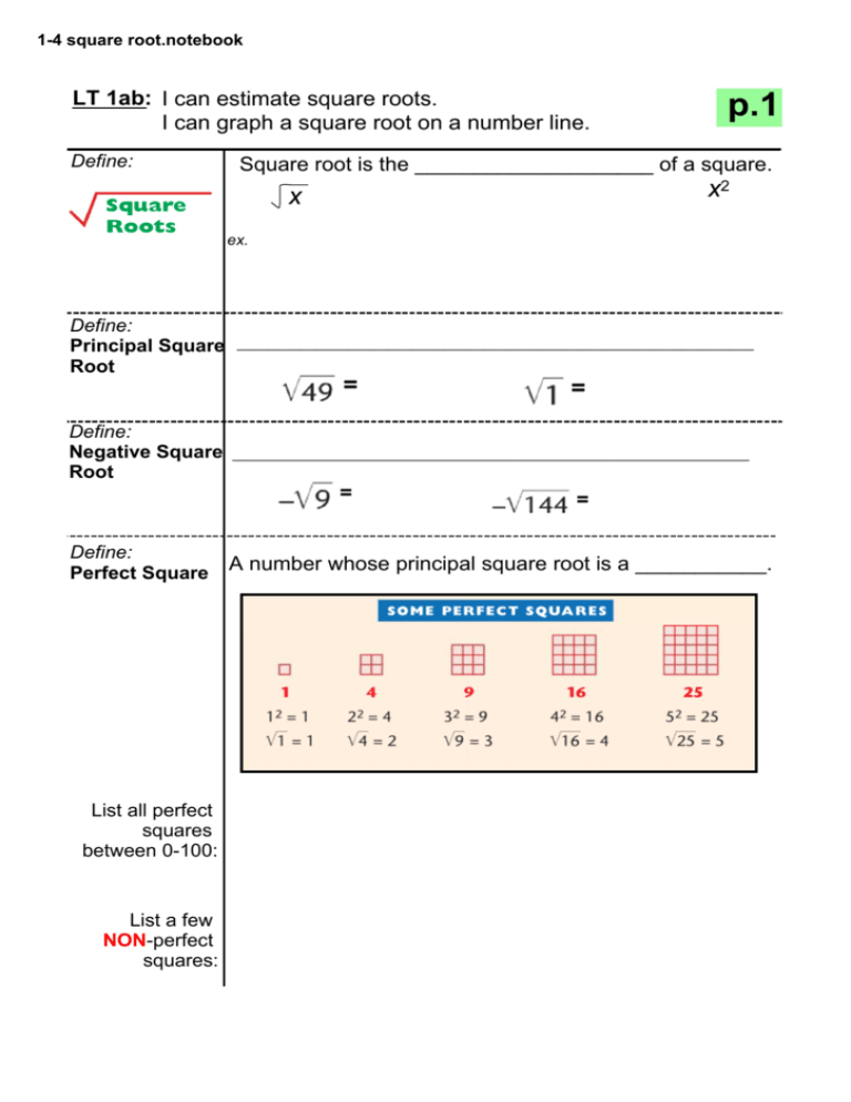 1 4 Square Root notebook