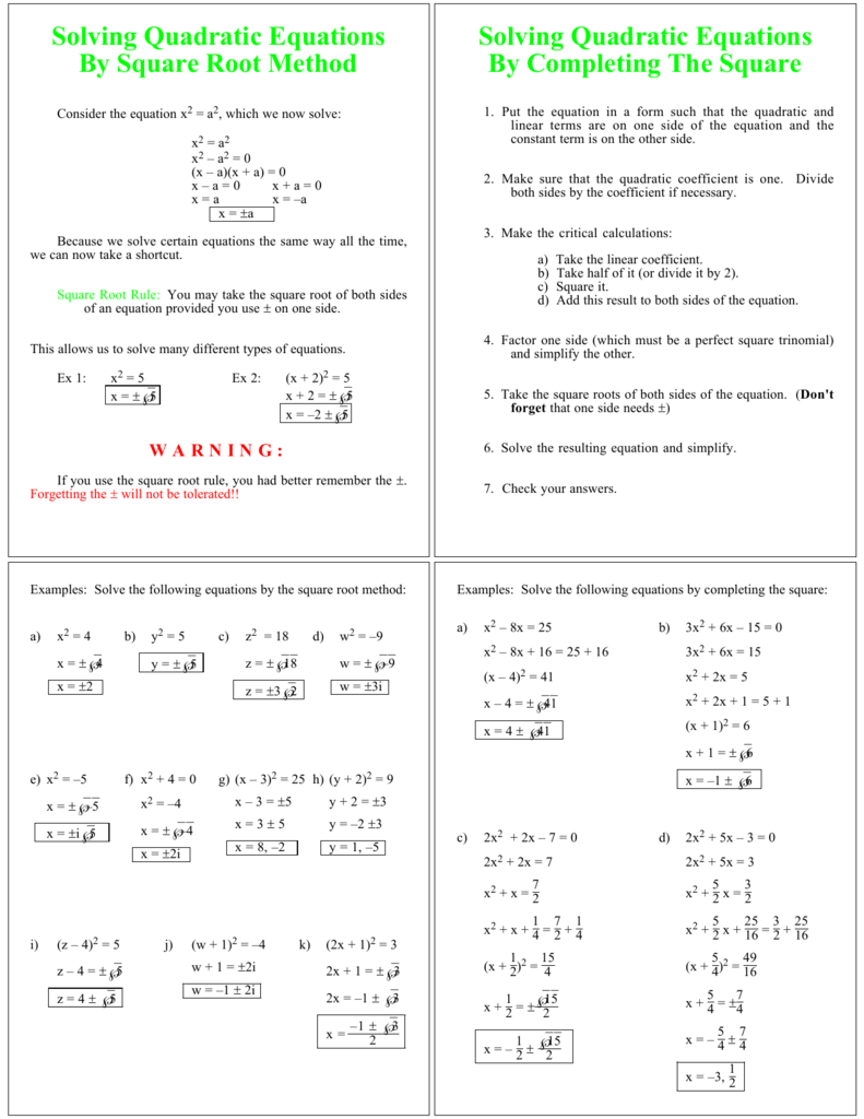 solving quadratic equations using square roots