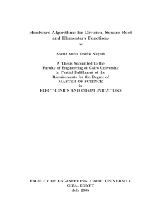 Hardware Algorithms for Division, Square Root