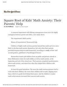 Square Root of Kids` Math Anxiety: Their Parents` Help