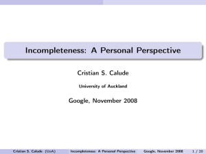 Incompleteness: A Personal Perspective