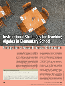 Instructional Strategies for Teaching Algebra in Elementary School: