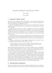 Ancestral Arithmetic and Isaacson`s Thesis