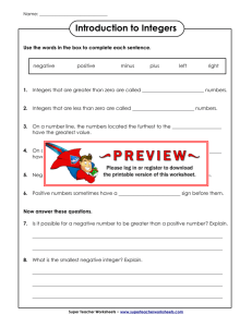 Introduction to Integers - Super Teacher Worksheets