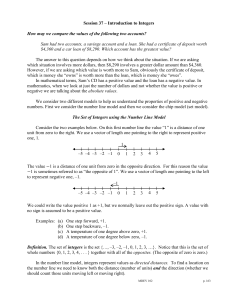 Session 37 – Introduction to Integers How may we compare the