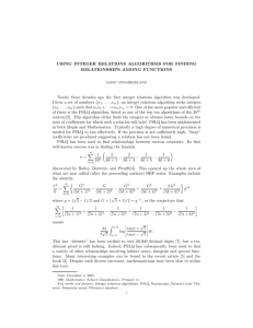 using integer relations - Mathematics and Statistics Department