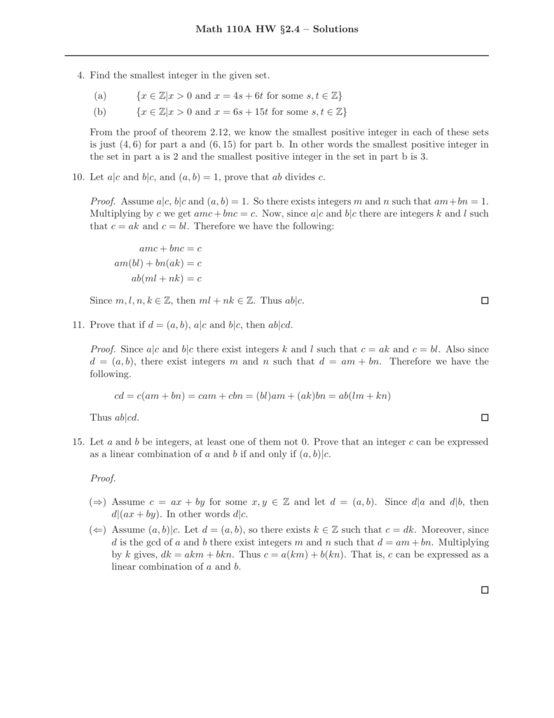 Math 110a Hw 2 4 Solutions 4 Find The Smallest Integer In The