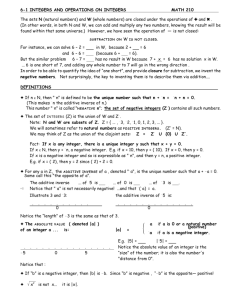 6-1 INTEGERS AND OPERATIONS ON INTEGERS MATH 210 The