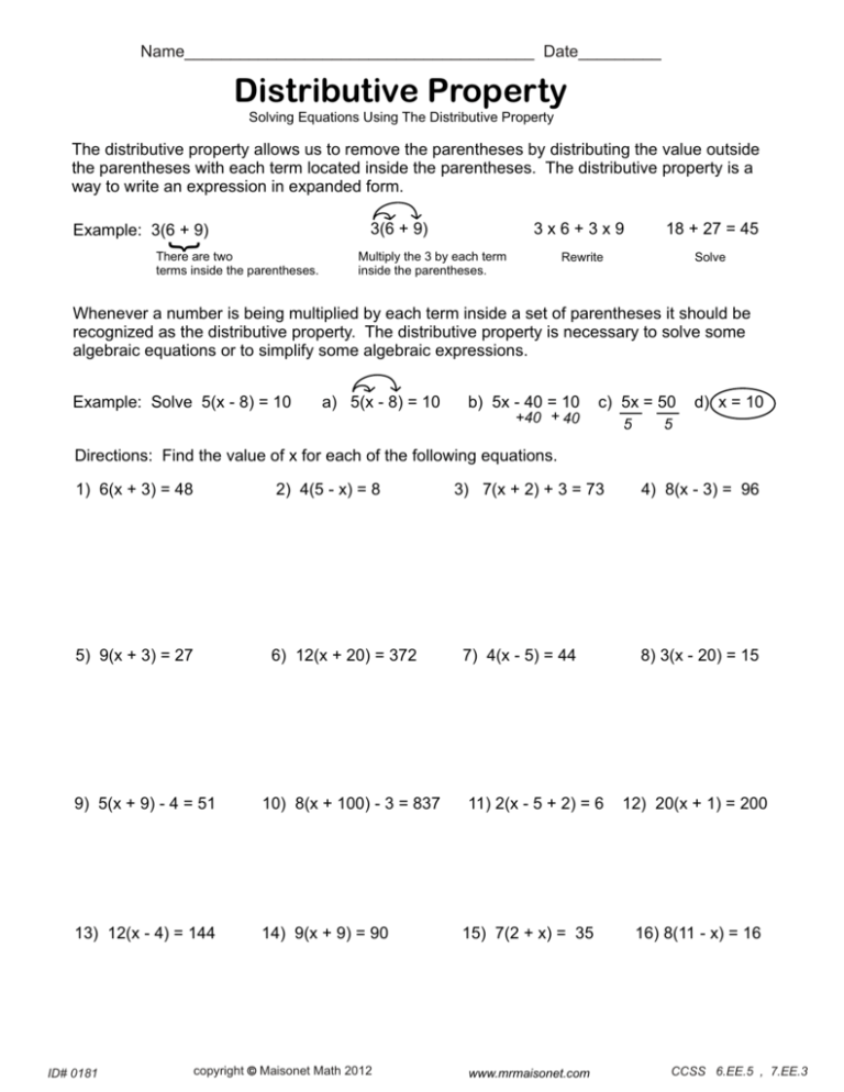 Solving Equations Using The Distributive Property 3 