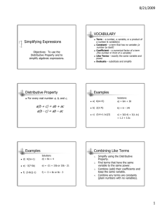 Simplifying Expressions VOCABULARY Distributive Property