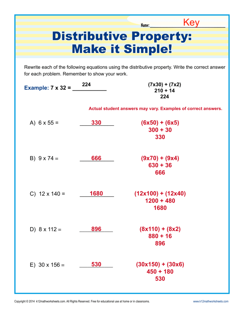  Distributive Property Make It Simple 3rd Grade Math Worksheets