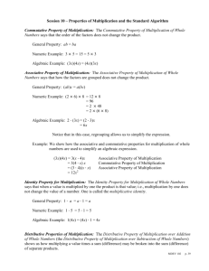 Session 10 – Properties of Multiplication and the Standard Algorithm