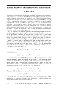 Prime Numbers and Irreducible Polynomials