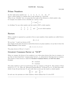 Prime Numbers Factors Greatest Common Factor or “GCF”