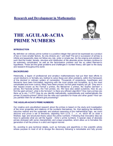 THE AGUILAR-ACHA PRIME NUMBERS