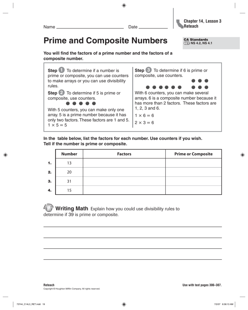 Prime and Composite Numbers Inside Prime And Composite Numbers Worksheet