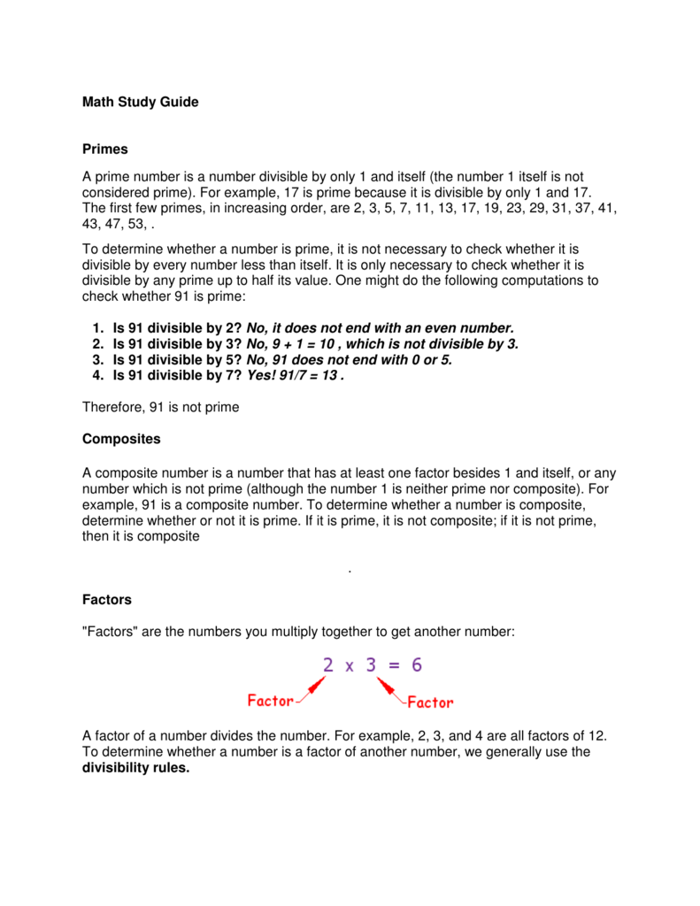 Math Study Guide Primes A Prime Number Is A Number Divisible By