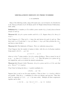 MISCELLANEOUS RESULTS ON PRIME NUMBERS