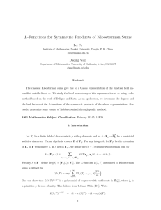 L-Functions for Symmetric Products of Kloosterman Sums