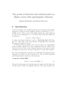 Two p-adic L-functions and rational points on elliptic curves with