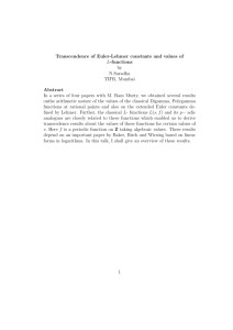 Transcendence of Euler-Lehmer constants and values of L