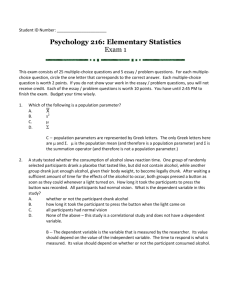 Psychology 216: Elementary Statistics Exam 1
