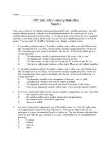 PSY 216: Elementary Statistics Exam 1