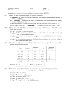 Elementary Statistics Fall, 2006 Test 1 Name: Dr. D. P. Story