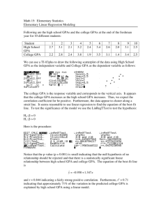 Math 15: Elementary Statistics Elementary Linear Regression