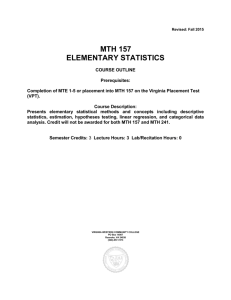 22TMTH 157 ELEMENTARY STATISTICS