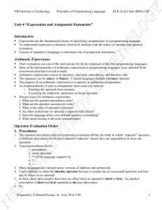 Unit-4 “Expressions and Assignment Statements” Introduction