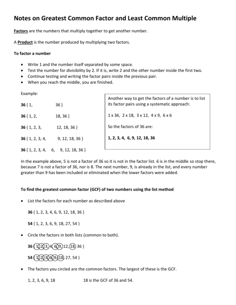 notes-on-greatest-common-factor-and-least-common-multiple