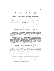Polyomino Number Theory - Canadian Mathematical Society